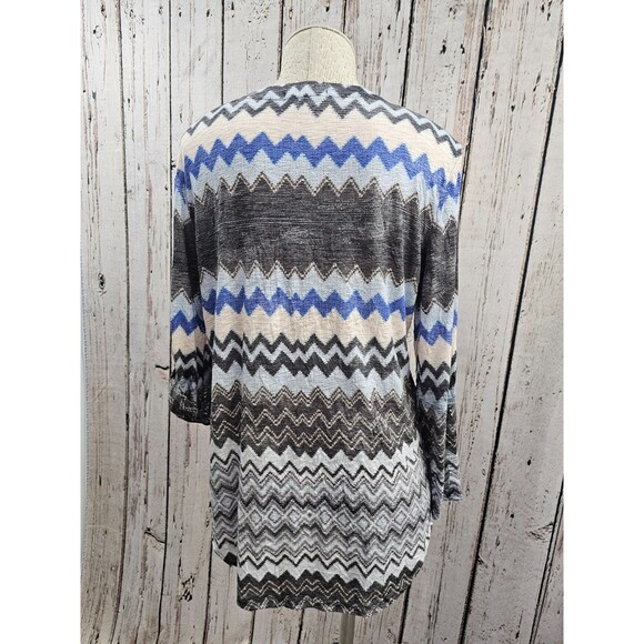 ALK Women's S David Cline Chevron Roll Tab Sleeve V-Neck Tuni Blouse Shirt Top - Picture 4 of 6